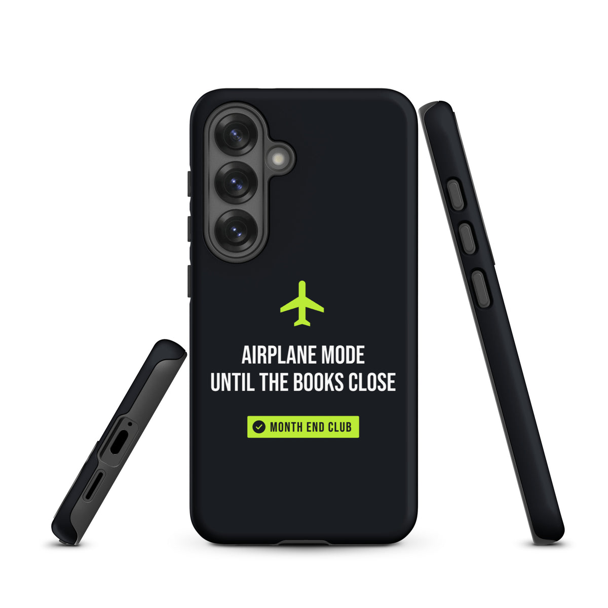 Airplane Mode Tough Samsung Case – matte black, angled view