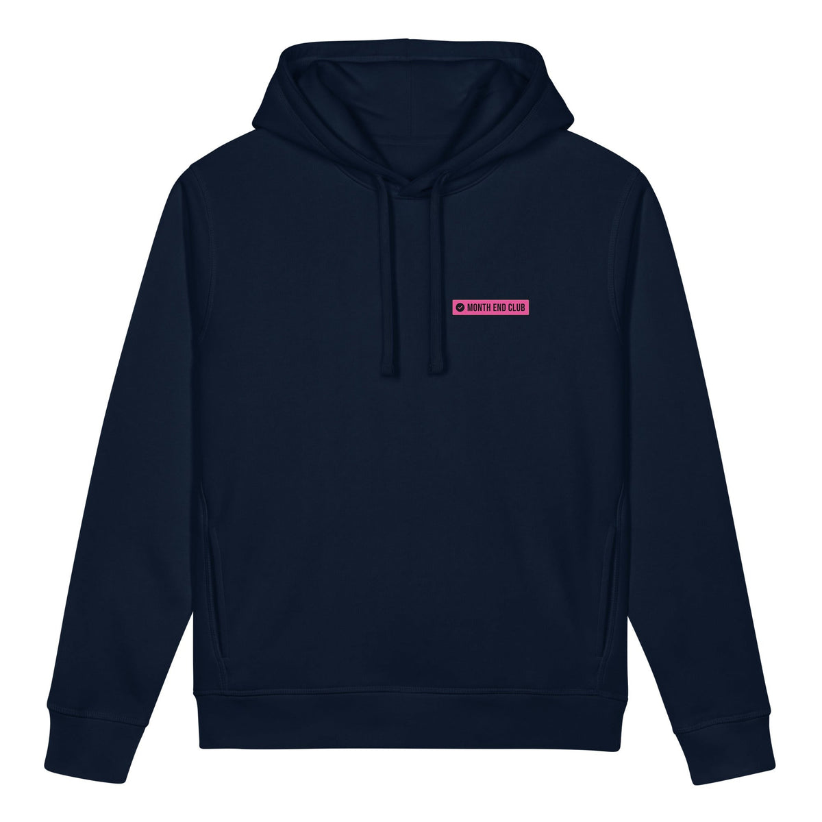 Month End Club Logo Hoodie – French Navy, pink print
