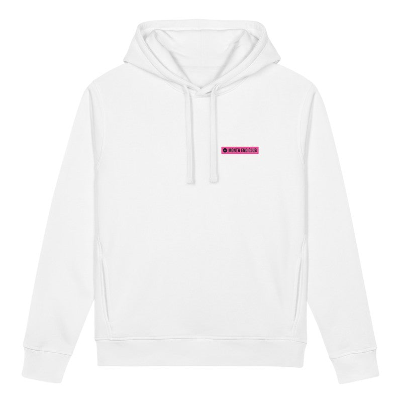 Month End Club Logo Hoodie – White, pink print