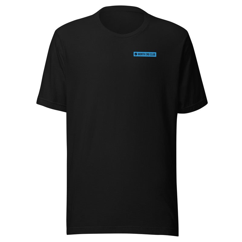 Month End Club Logo Tee – Black, blue print