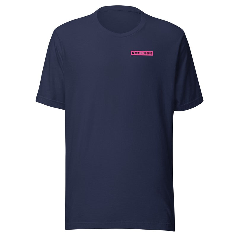 Month End Club Logo Tee – Navy, pink print