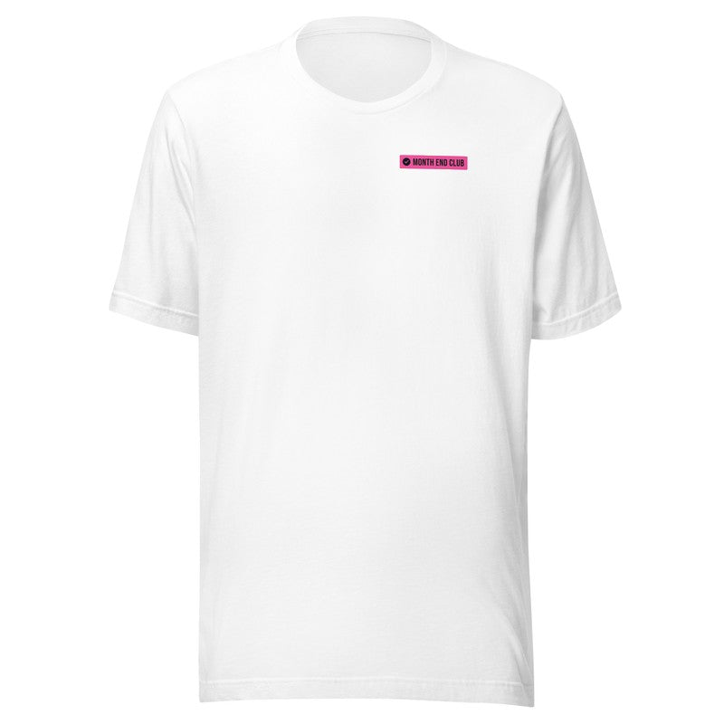 Month End Club Logo Tee – White, pink print