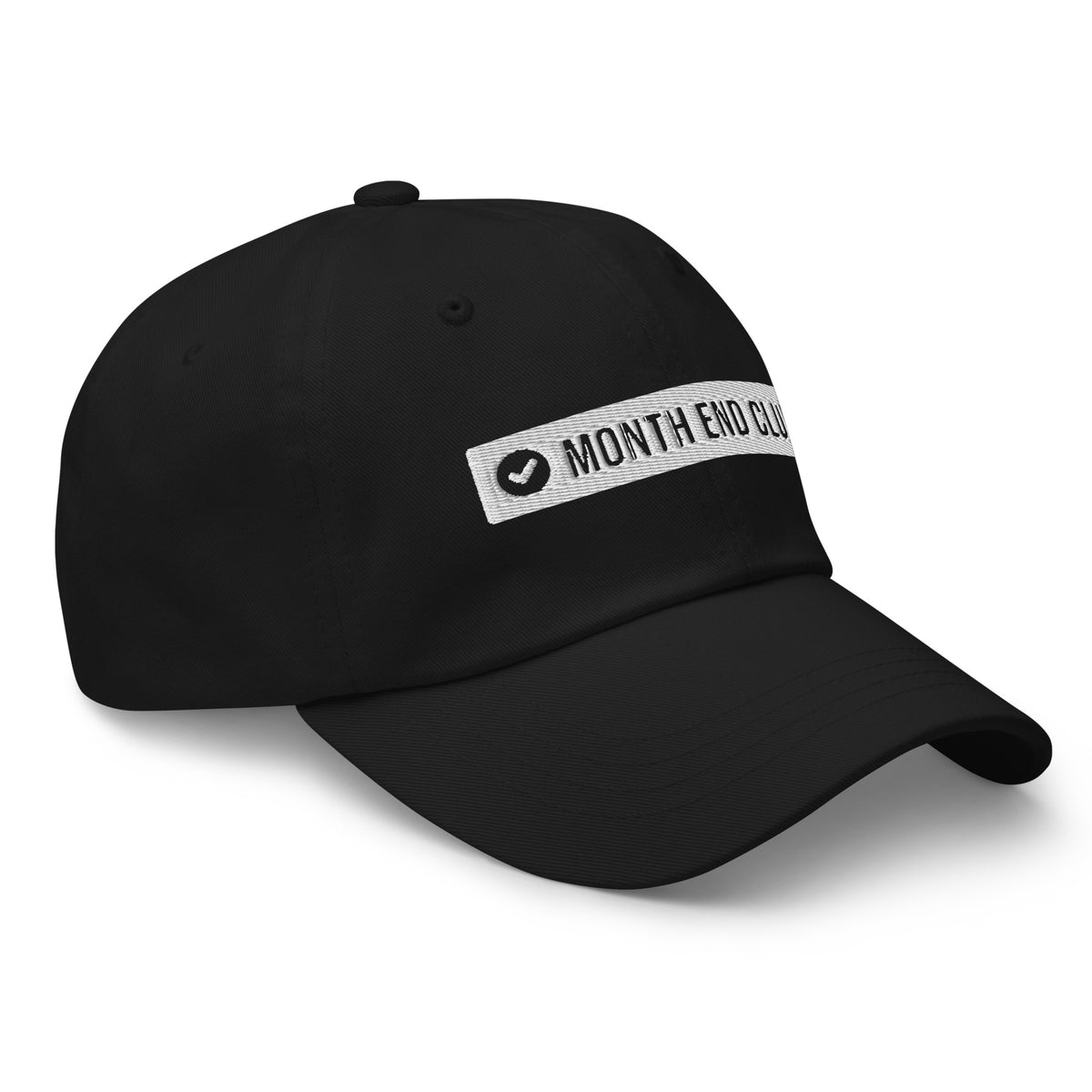 Embroidered Logo Dad Hat – Black, angled view