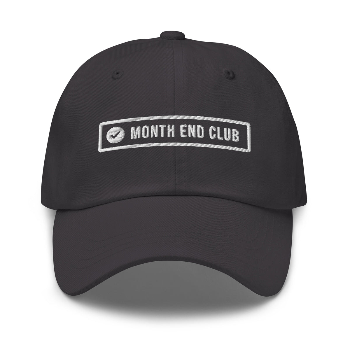 Month End Club Dad Hat – Dark Grey dad hat, embroidered logo