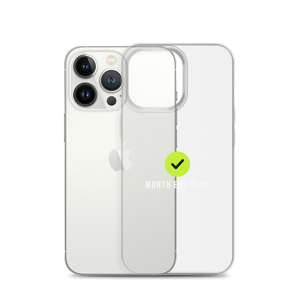Month End Club Tick Clear iPhone Case – White – clear case