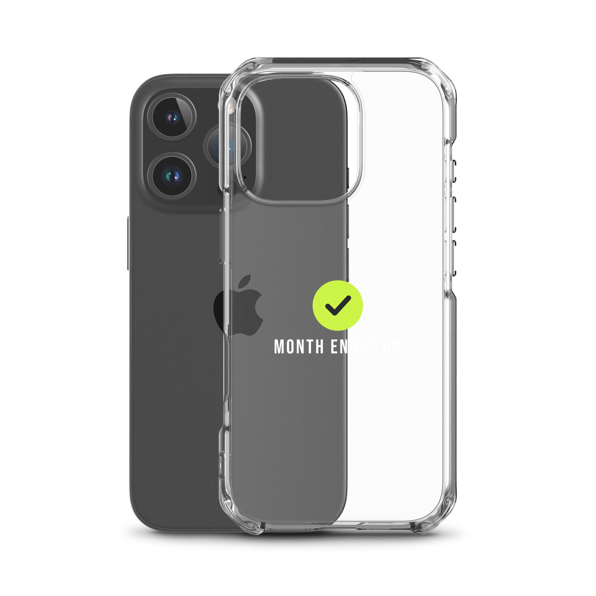 Month End Club Tick Clear iPhone Case – White – clear case