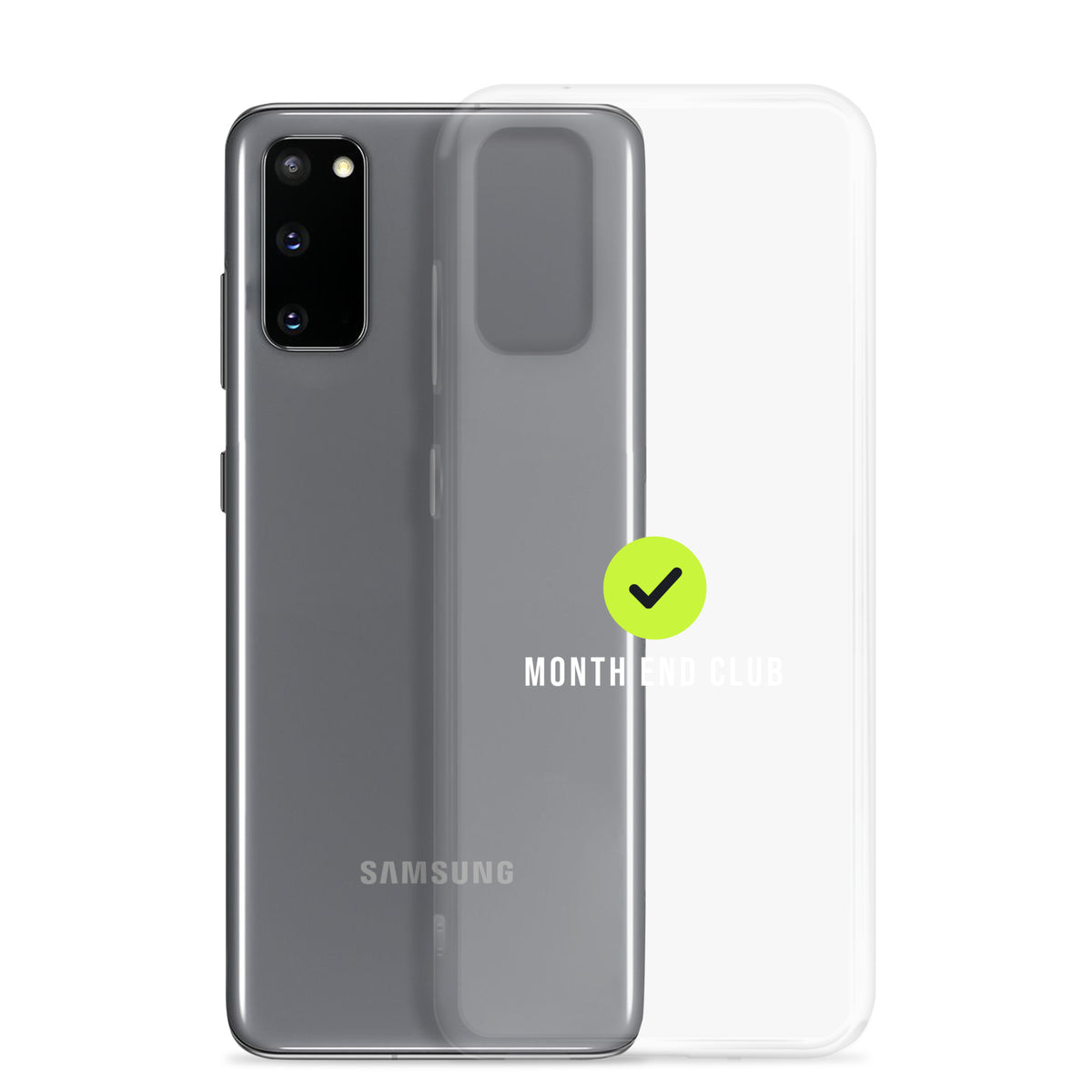 Month End Club Tick Clear Samsung Case – White – clear case