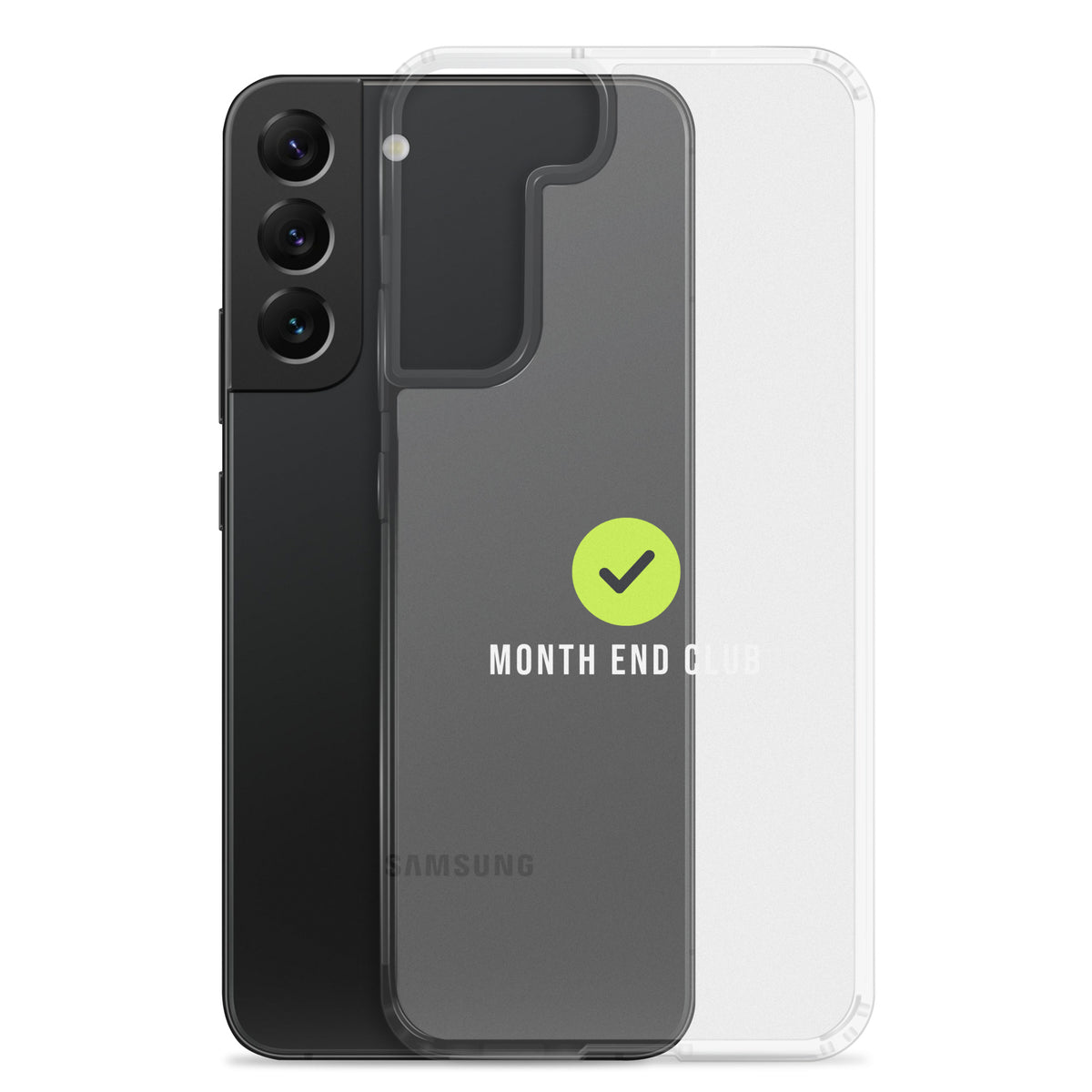 Month End Club Tick Clear Samsung Case – White – clear case