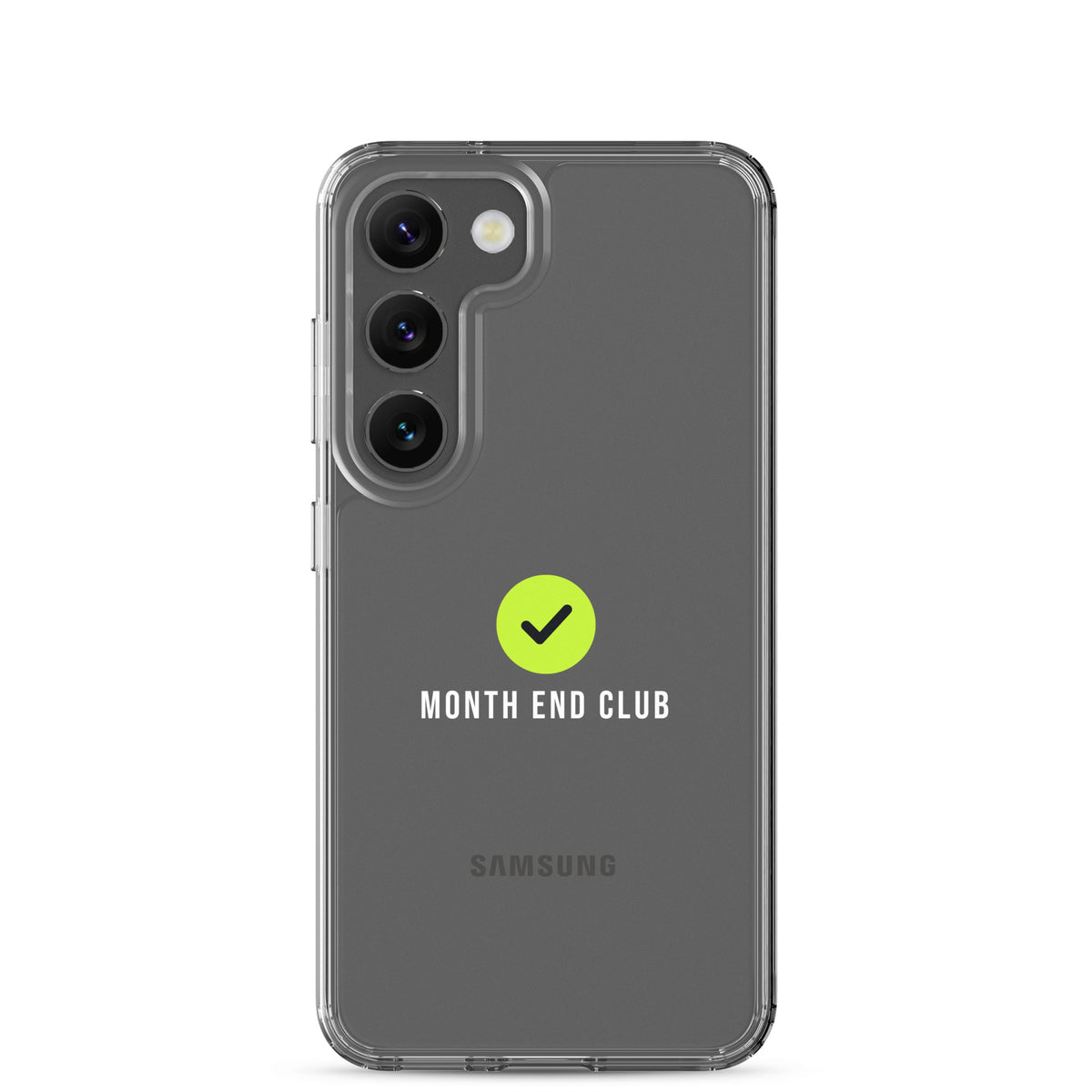 Month End Club Tick Clear Samsung Case – White – Samsung Galaxy S23, clear