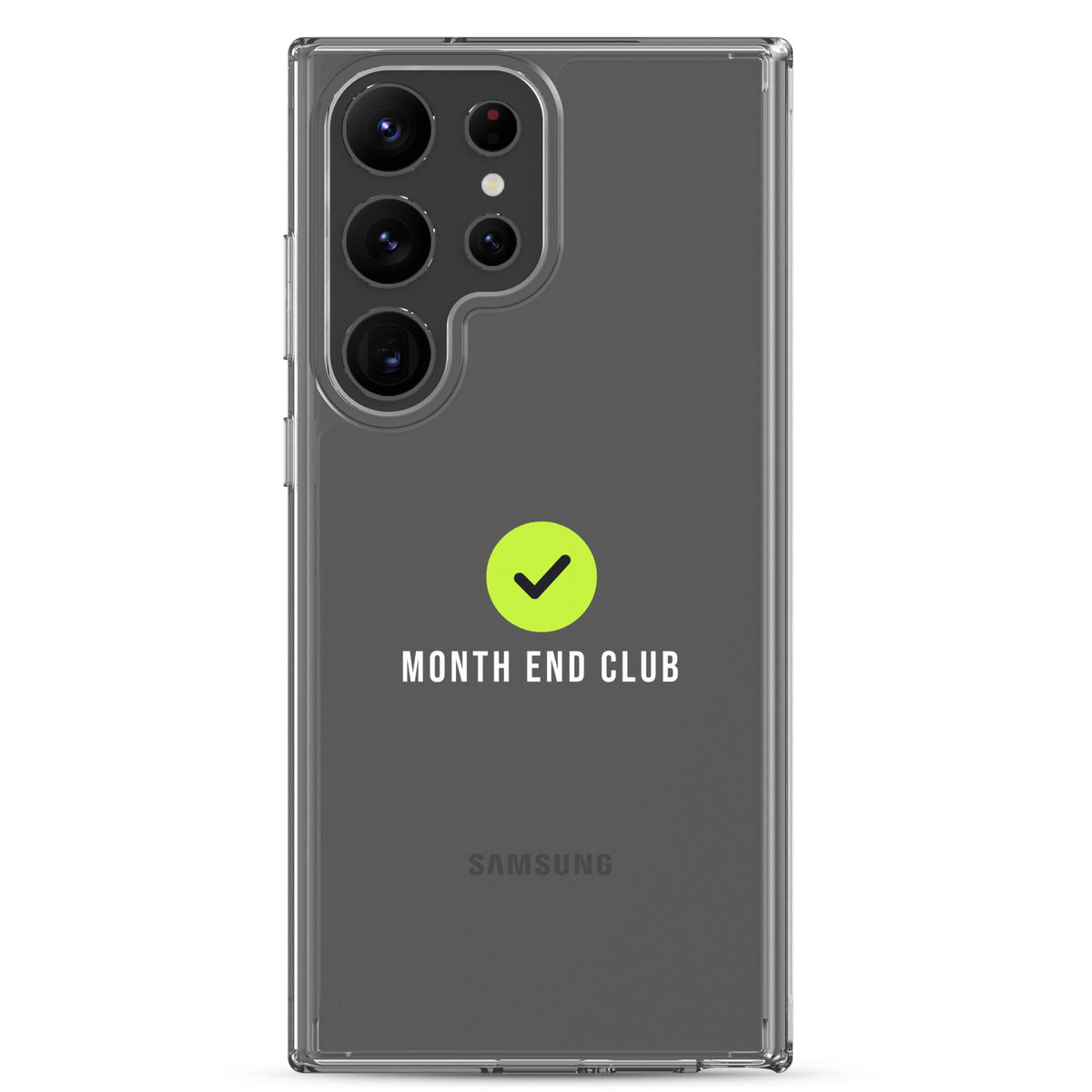 Month End Club Tick Clear Samsung Case – White – Samsung Galaxy S23 Ultra, clear