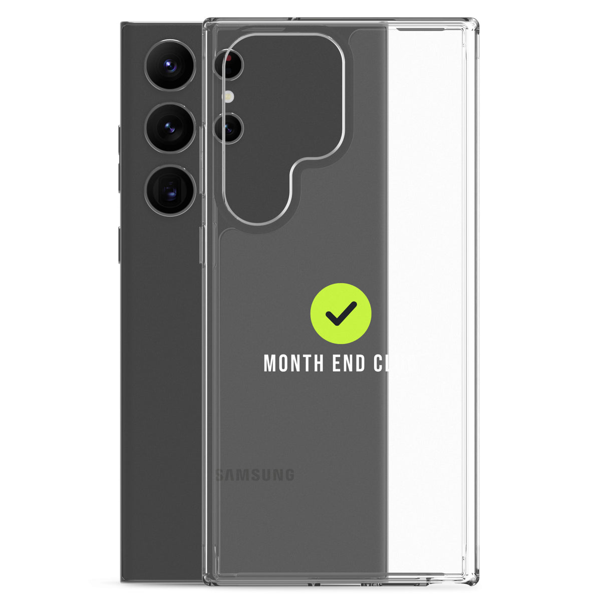 Month End Club Tick Clear Samsung Case – White – clear case