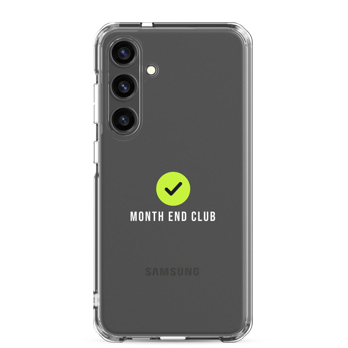 Month End Club Tick Clear Samsung Case – White – clear case