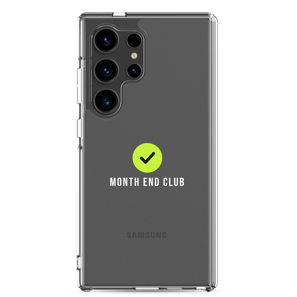 Month End Club Tick Clear Samsung Case – White – clear case
