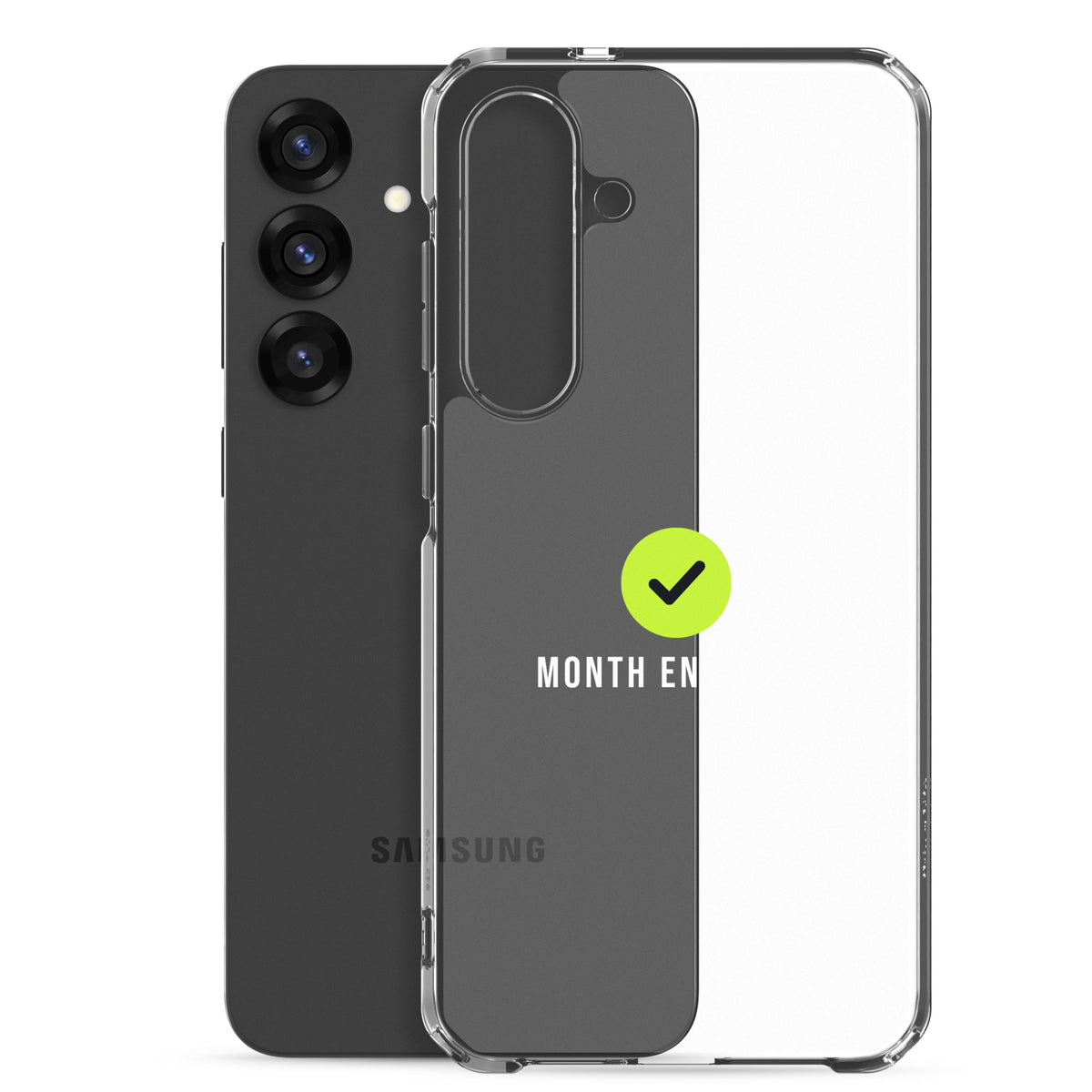 Month End Club Tick Clear Samsung Case – White – clear case