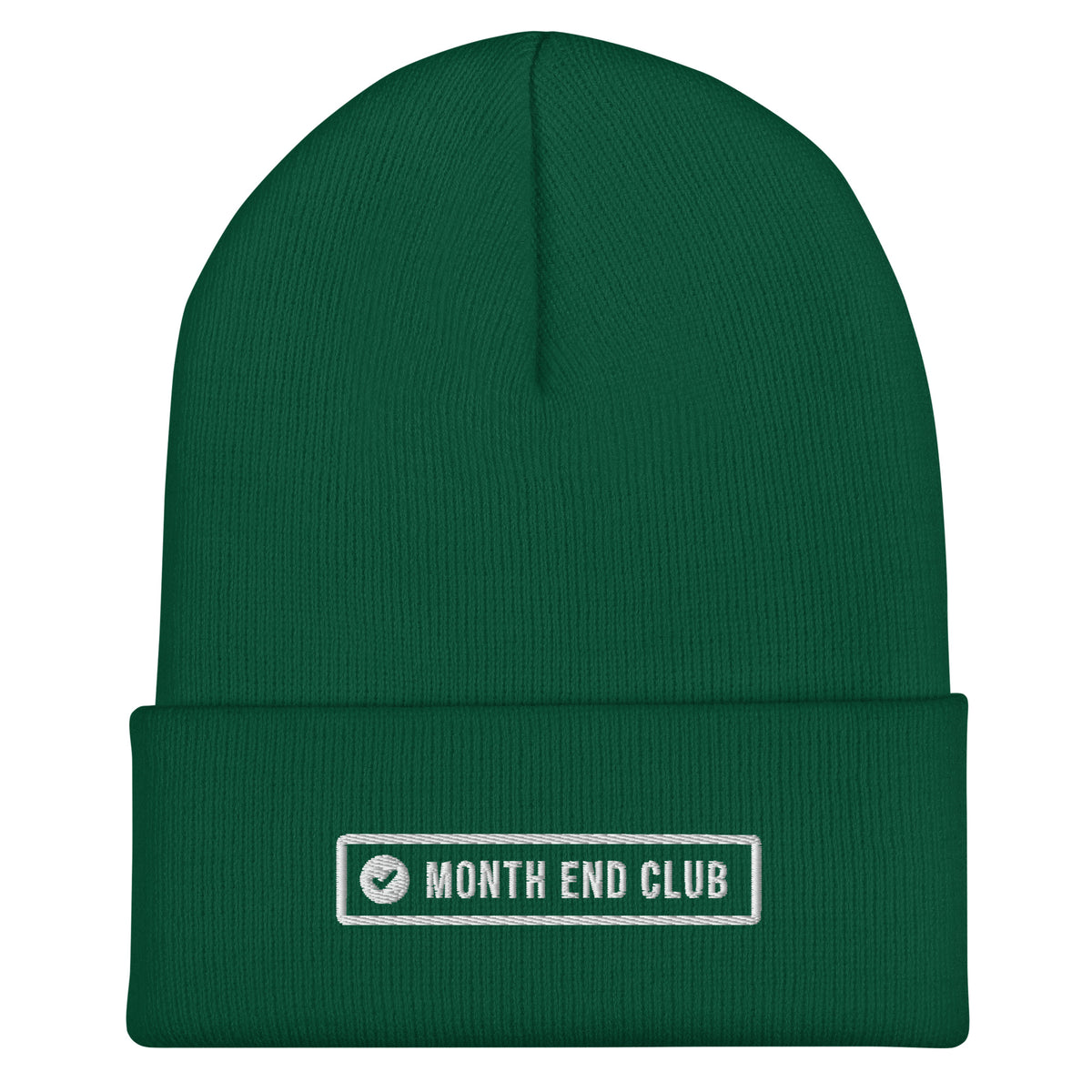 Month End Club Beanie – Spruce with off-white embroidered logo