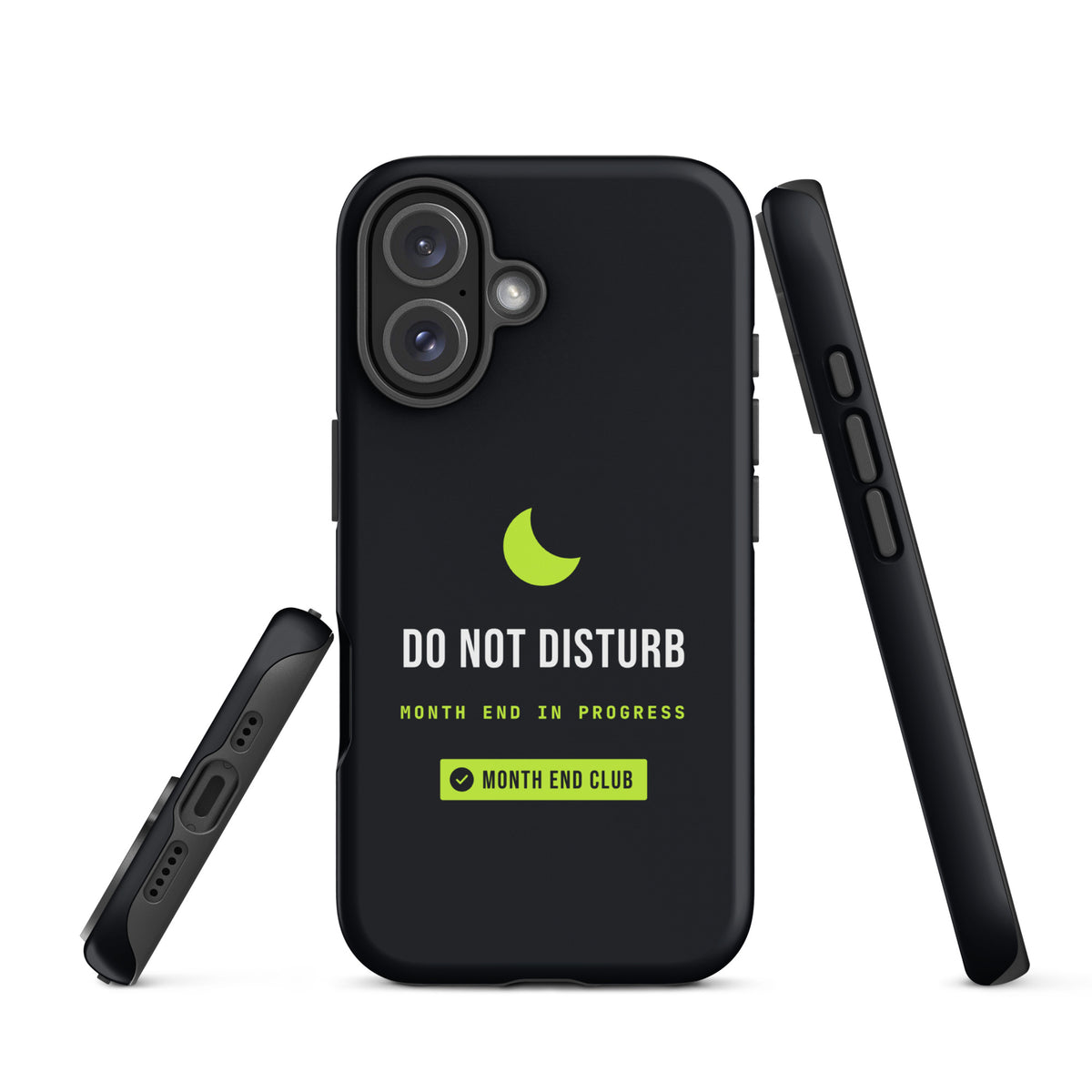 Do Not Disturb Tough iPhone Case – matte black, angled view