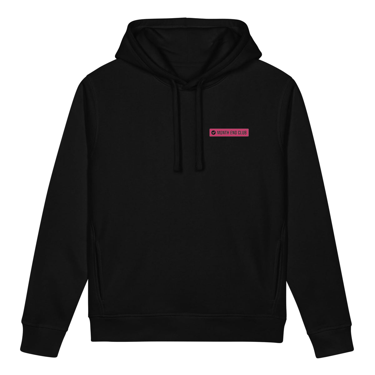 Month End Club embroidered hoodie – Black with pink thread