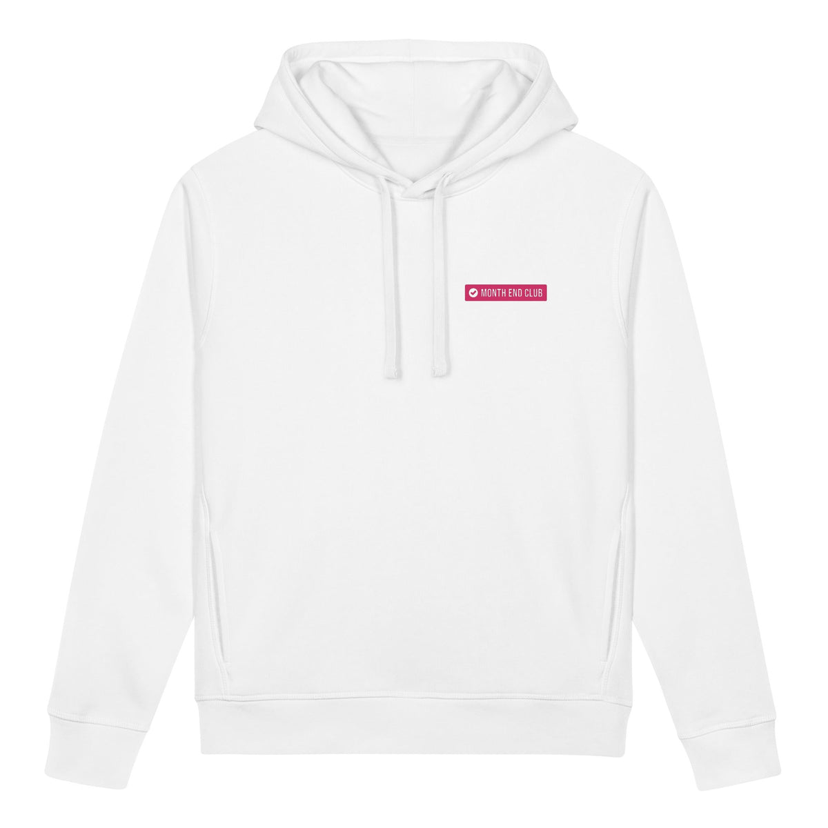 Month End Club embroidered hoodie – White with pink thread