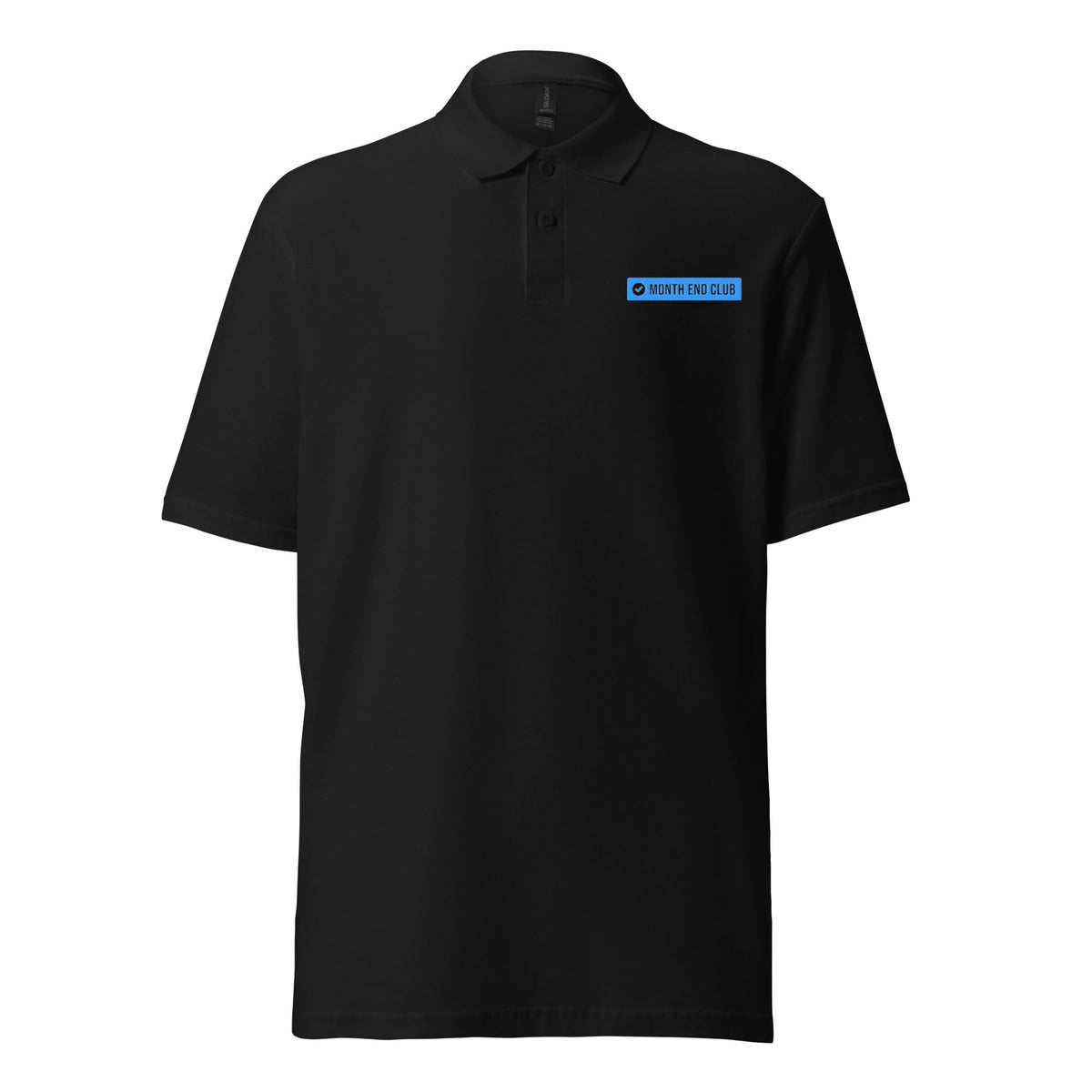 Month End Club embroidered polo – Black with blue thread