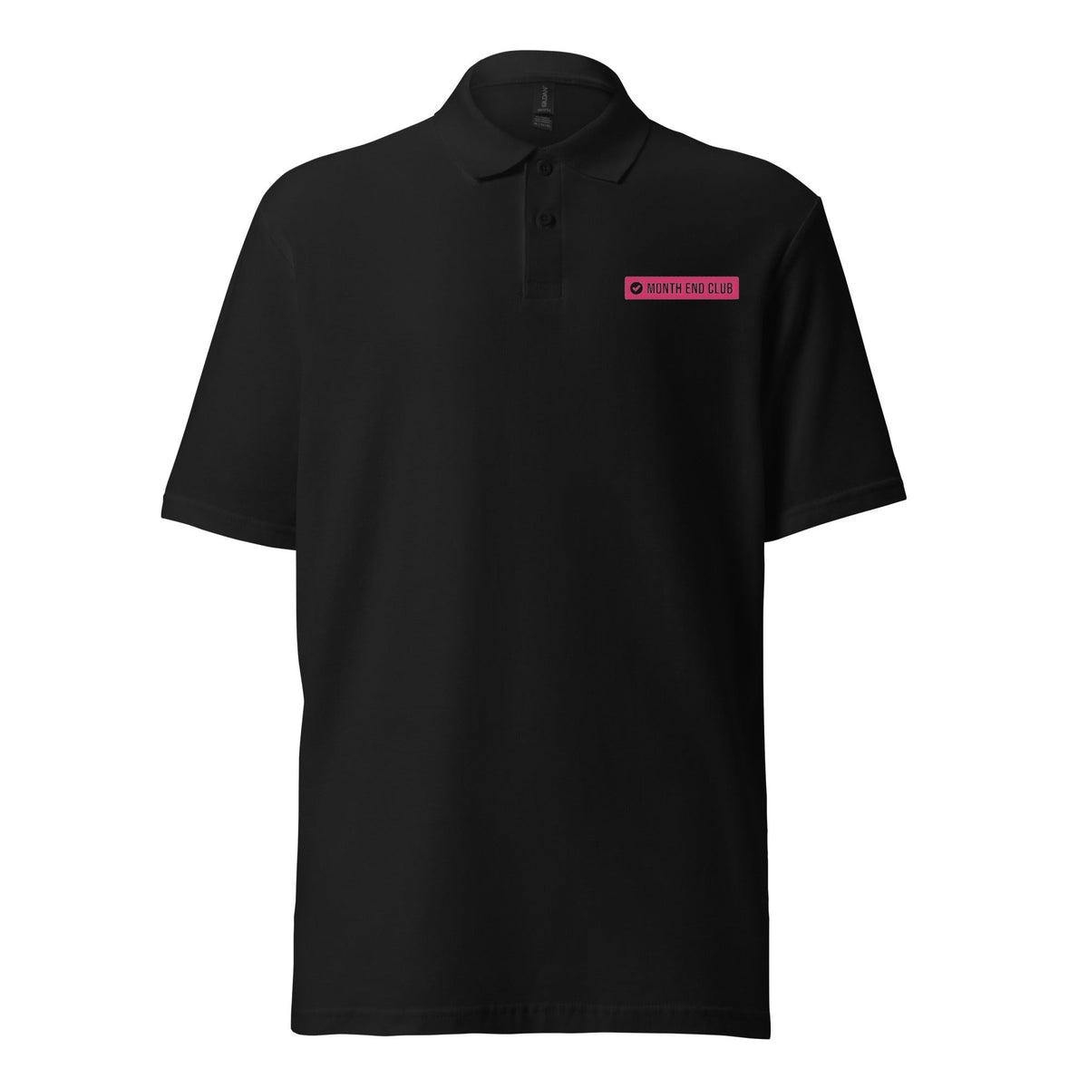 Month End Club embroidered polo – Black with pink thread