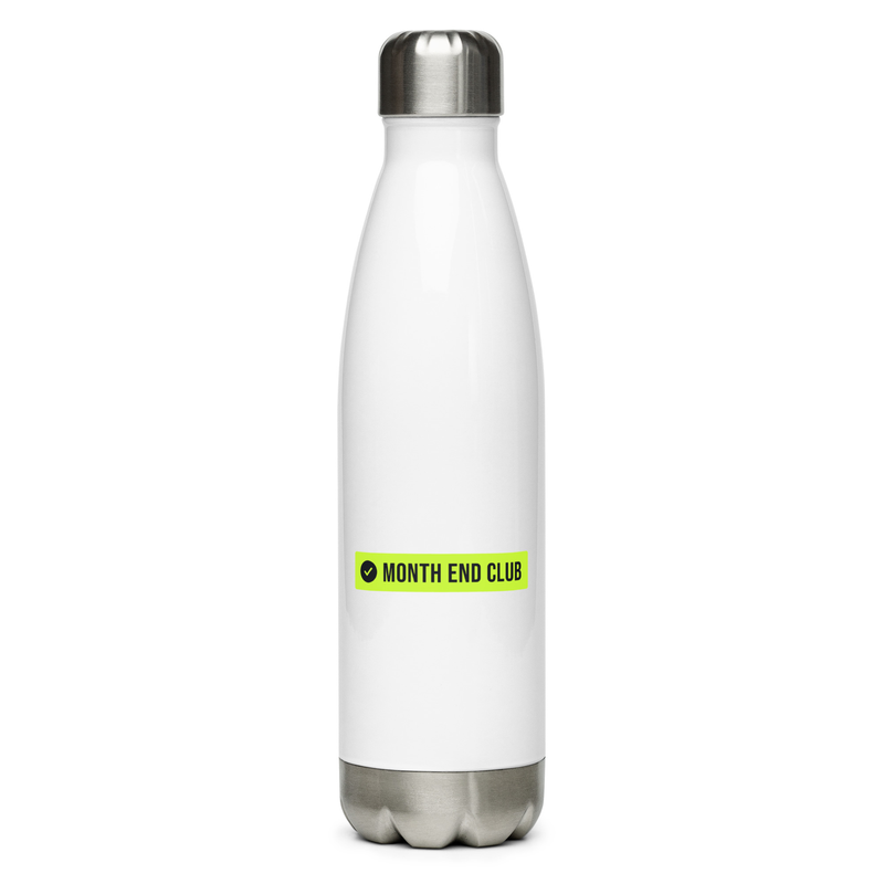 Month End Club Logo Steel Water Bottle – White, front