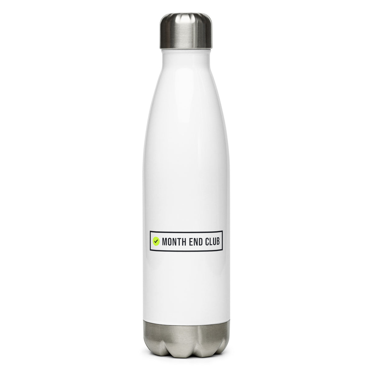 Month End Club Frame Logo Steel Water Bottle – White, front