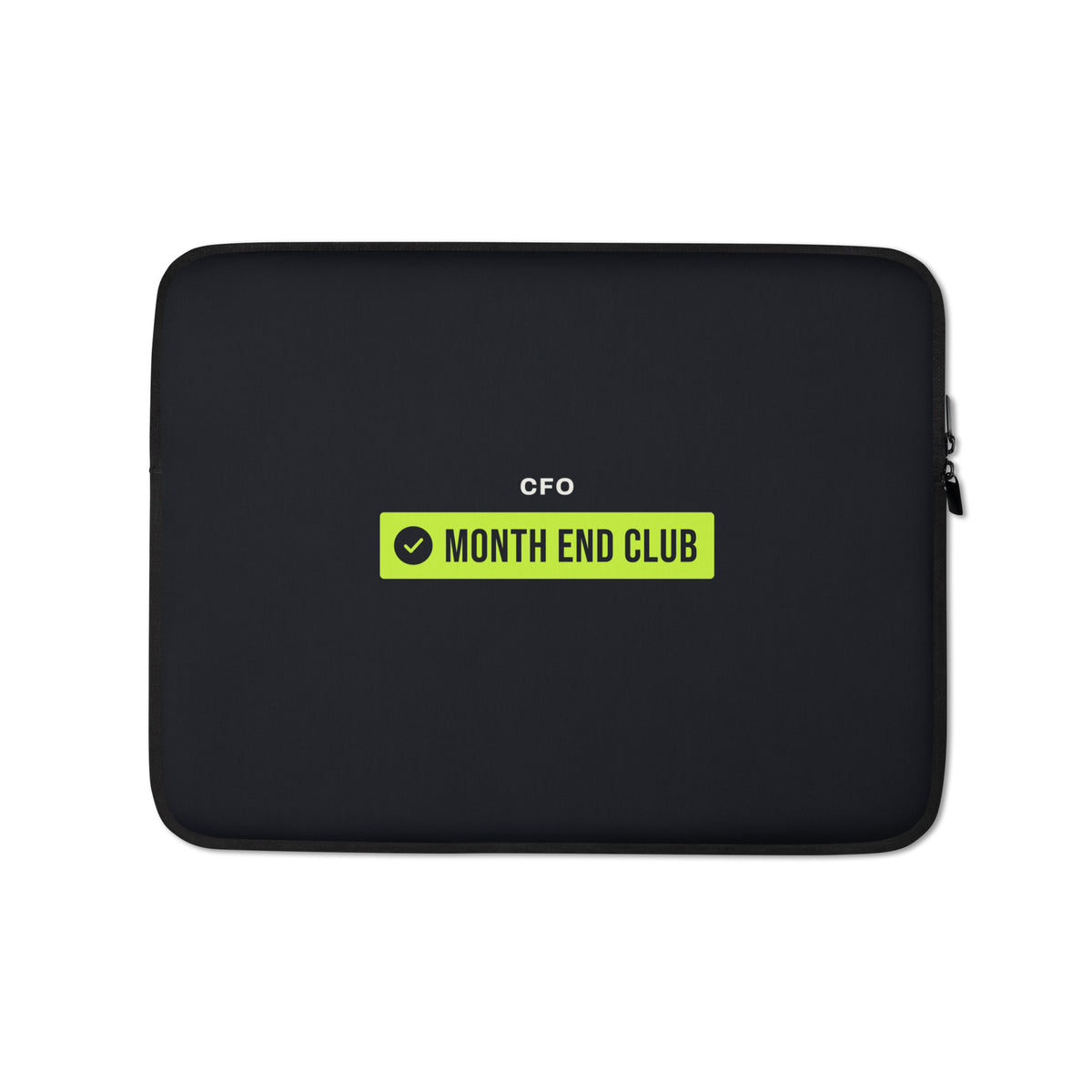 Team Badge Laptop Sleeve – CFO, 13″, black neoprene, front