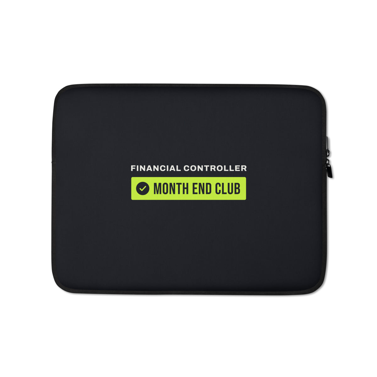 Team Badge Laptop Sleeve – Financial Controller, 13″, black neoprene, front