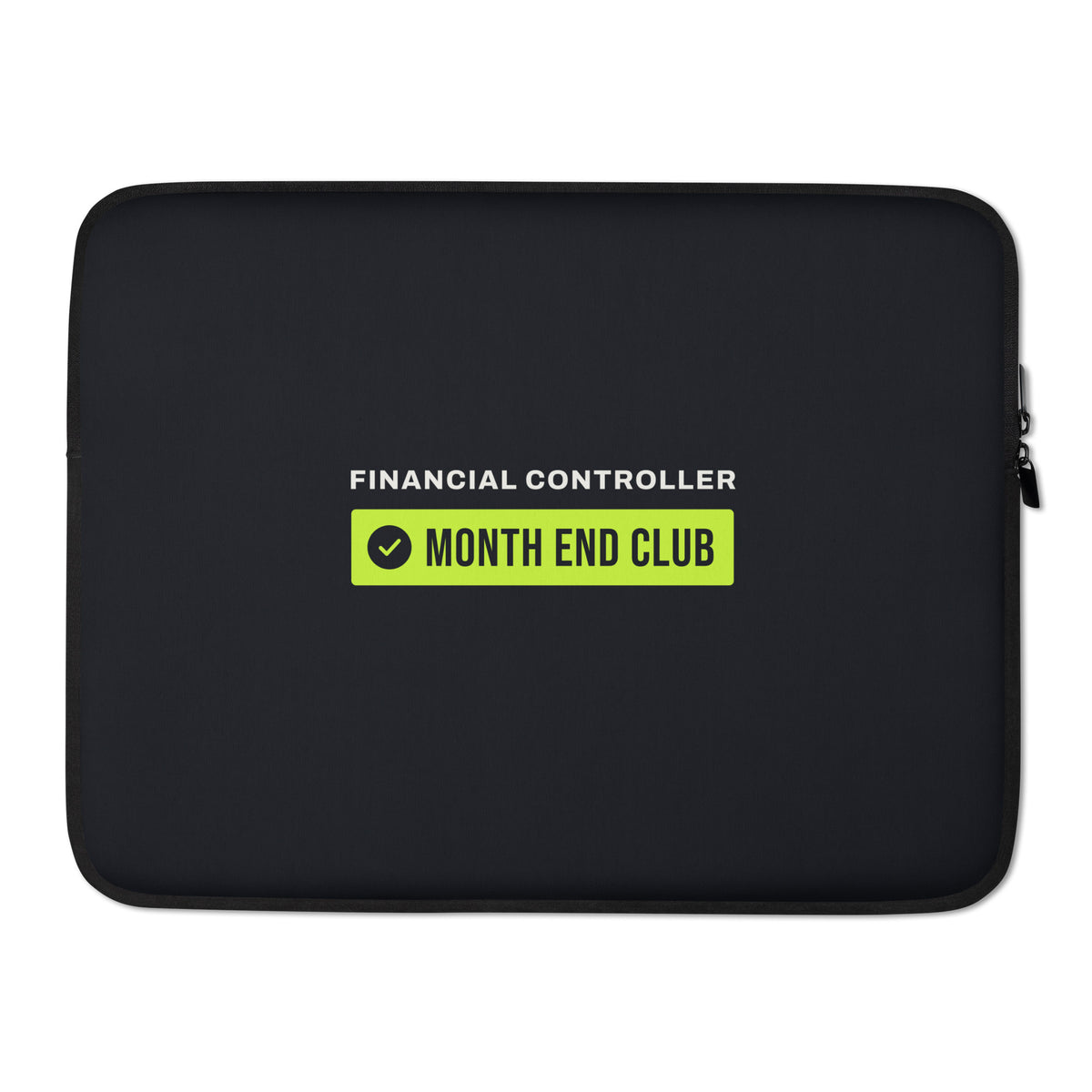 Team Badge Laptop Sleeve – Financial Controller, 15″, black neoprene, front
