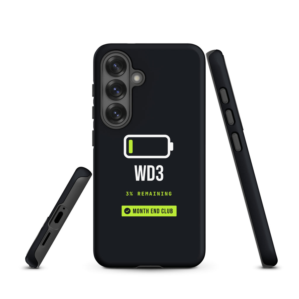 Low Battery WD3 Tough Samsung Case – matte black, angled view