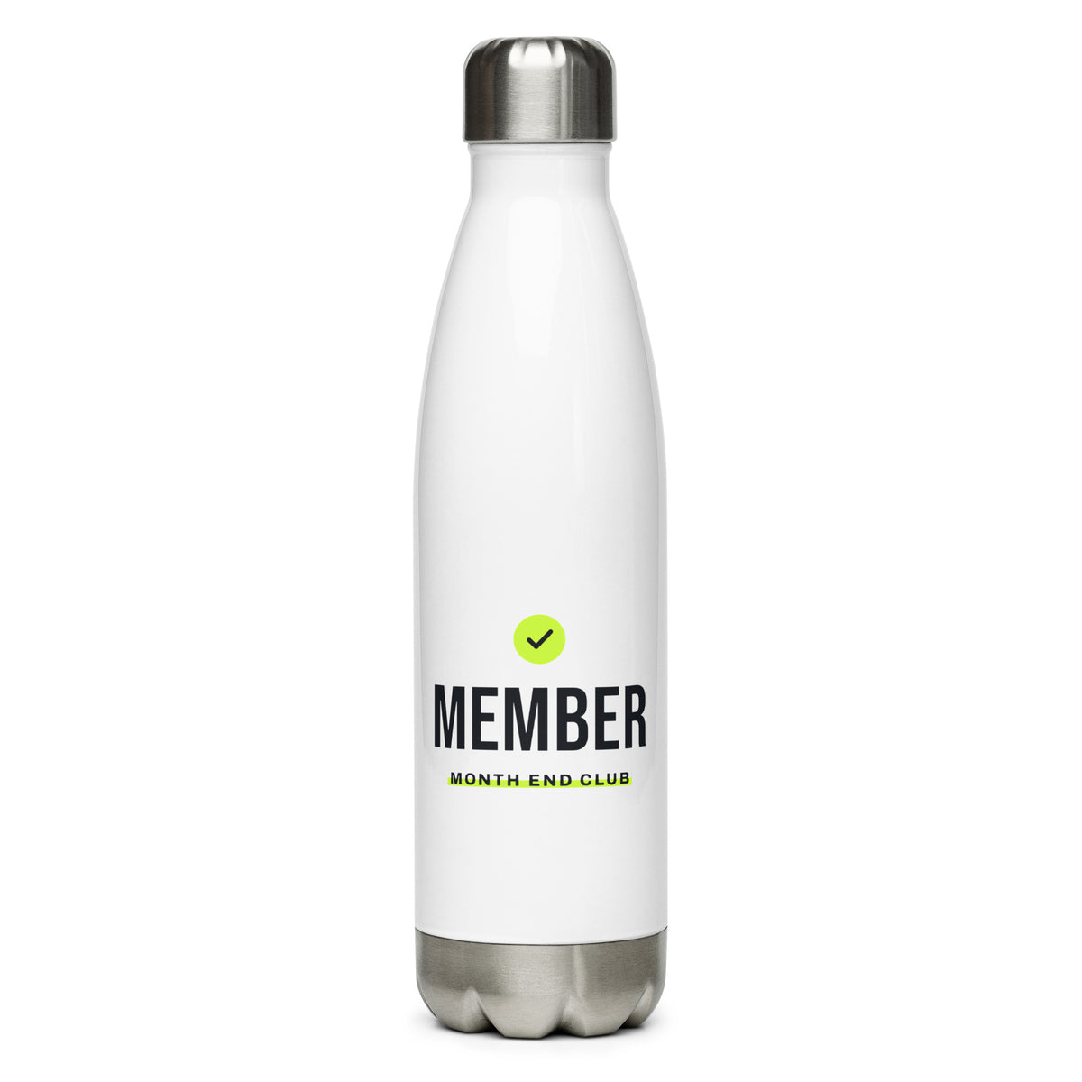 Member Steel Water Bottle – White, front