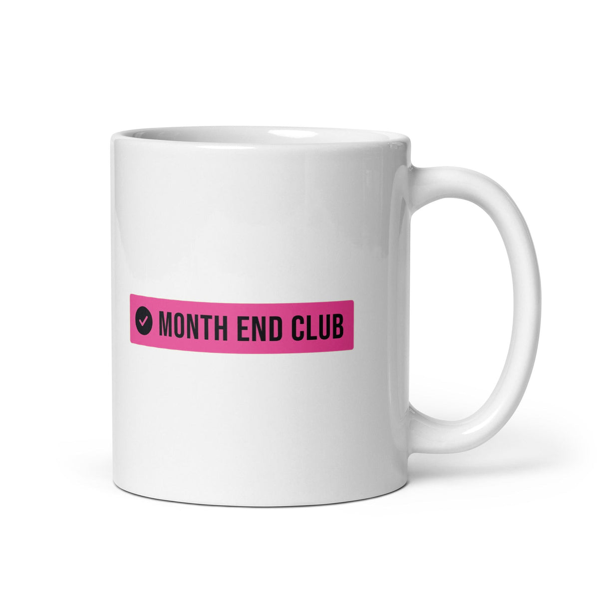 Month End Club Logo Mug – Pink print – white 11oz mug