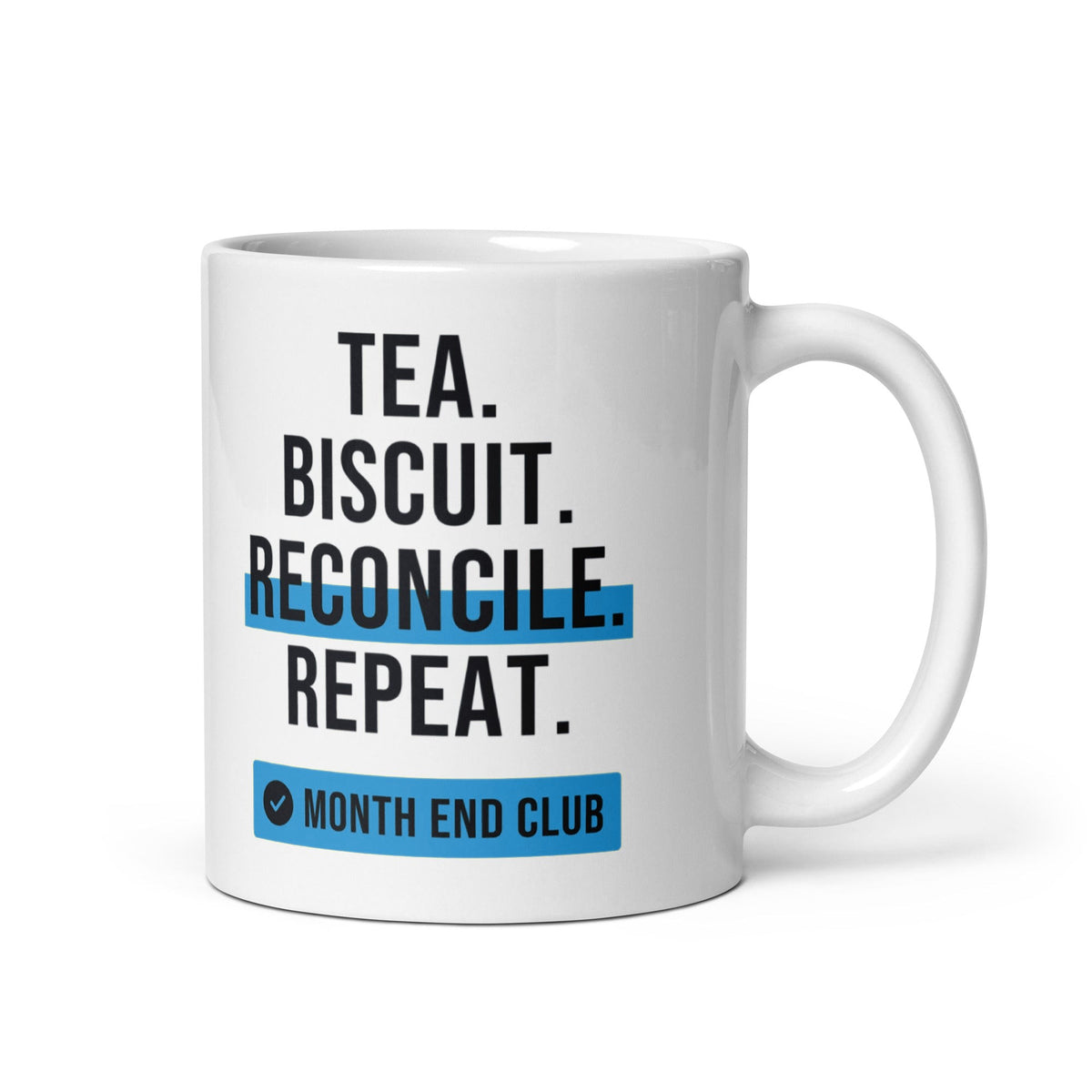 Tea. Biscuit. Reconcile. Repeat. Mug – Blue print – white 11oz mug