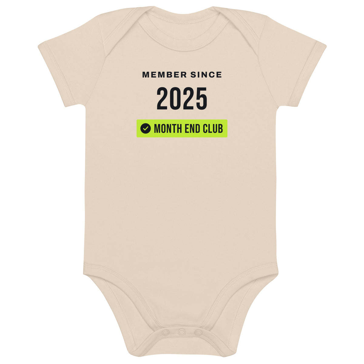 Member Since Baby Bodysuit – 2025, Organic Natural, front