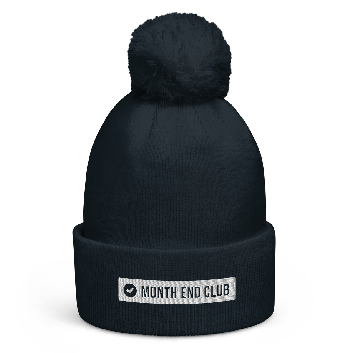 Embroidered Logo Pom-Pom Beanie – French Navy, front