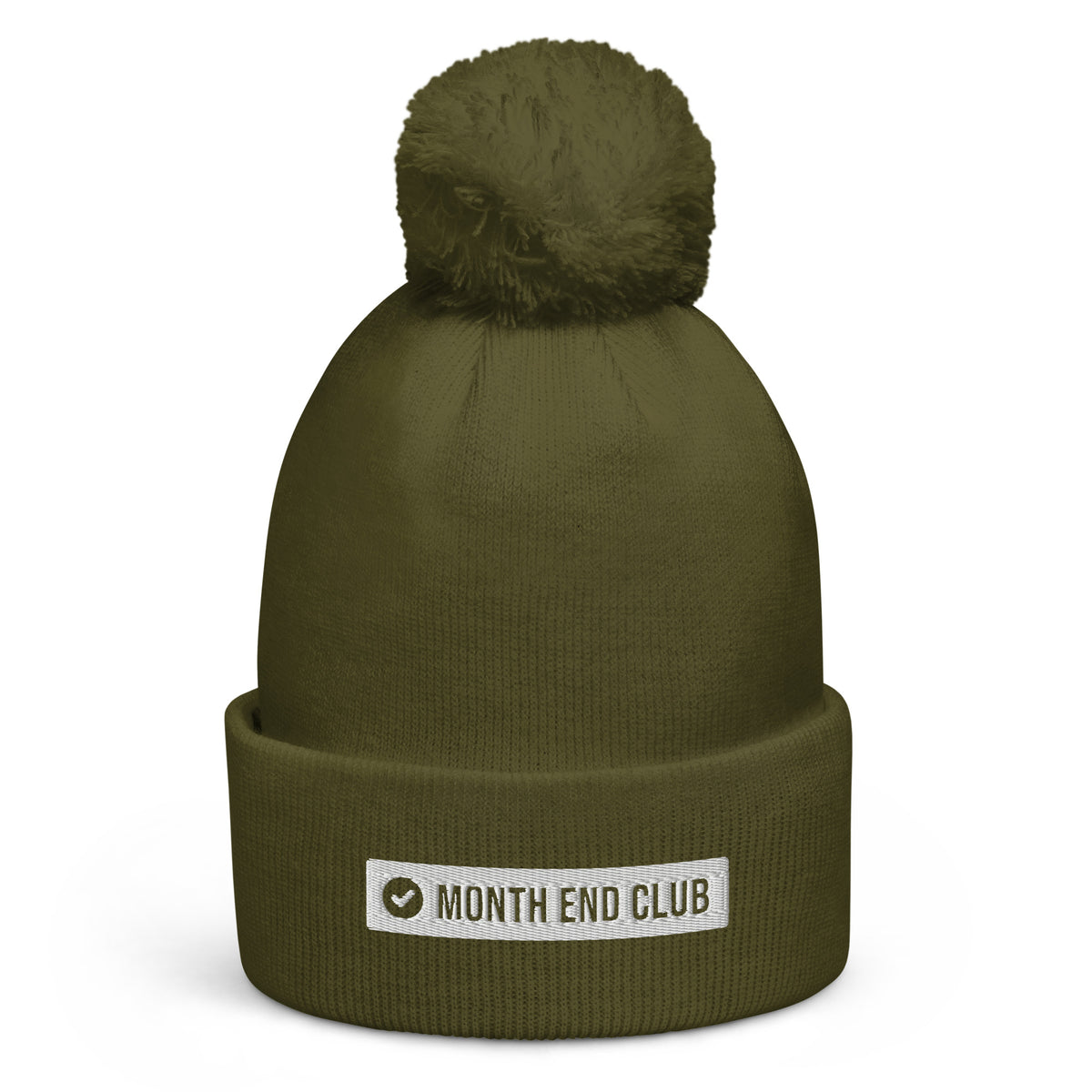 Embroidered Logo Pom-Pom Beanie – Moss Green, front