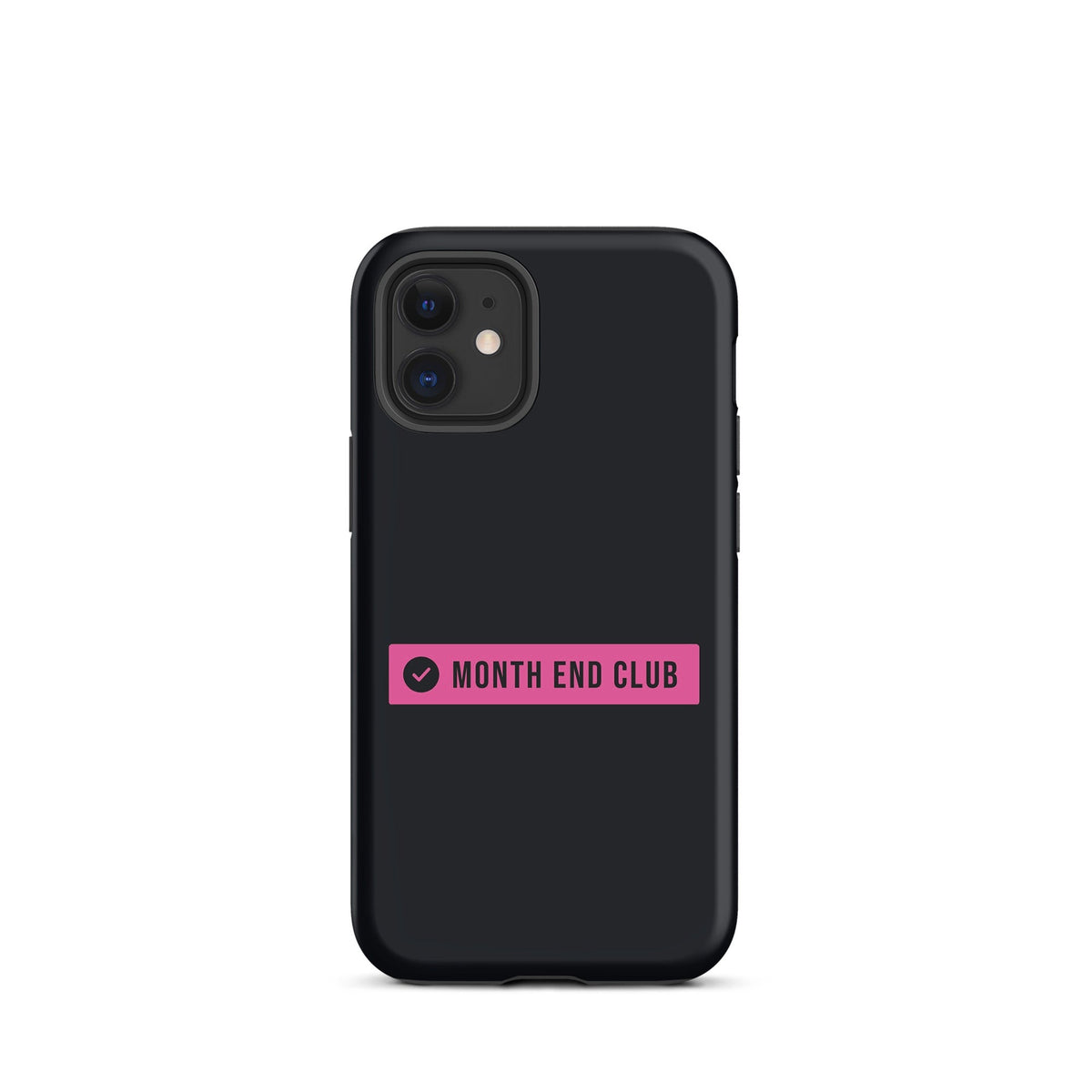 Month End Club Logo Tough iPhone Case – iPhone 12 mini, matte black – pink print