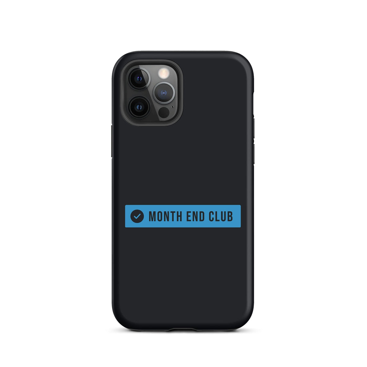 Month End Club Logo Tough iPhone Case – iPhone 12 Pro, matte black – blue print