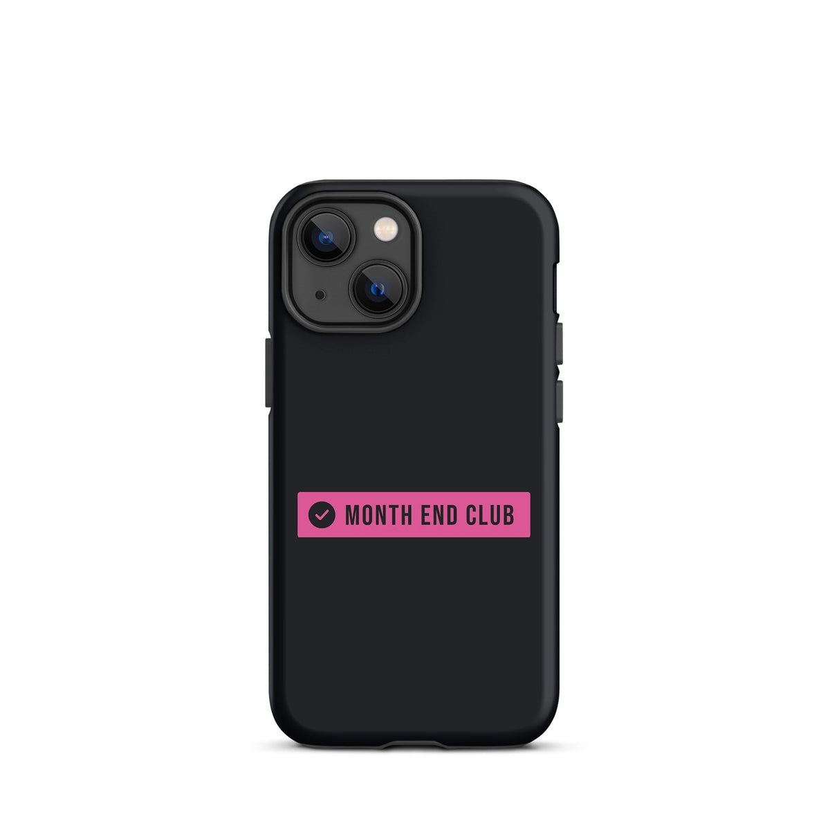 Month End Club Logo Tough iPhone Case – iPhone 13 mini, matte black – pink print