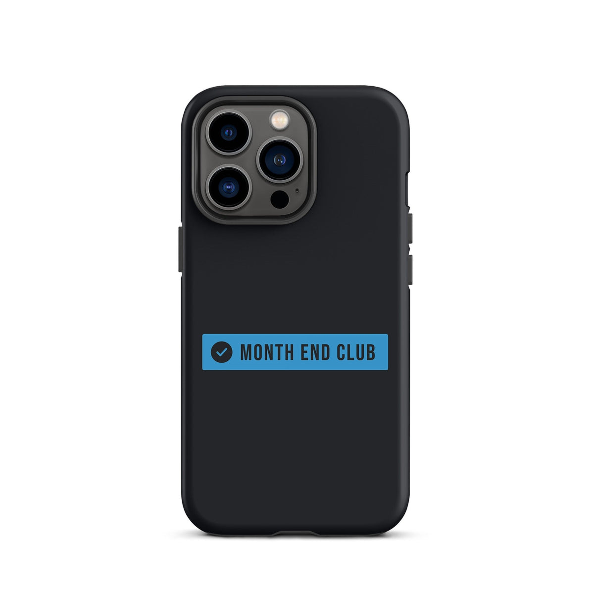 Month End Club Logo Tough iPhone Case – iPhone 13 Pro, matte black – blue print