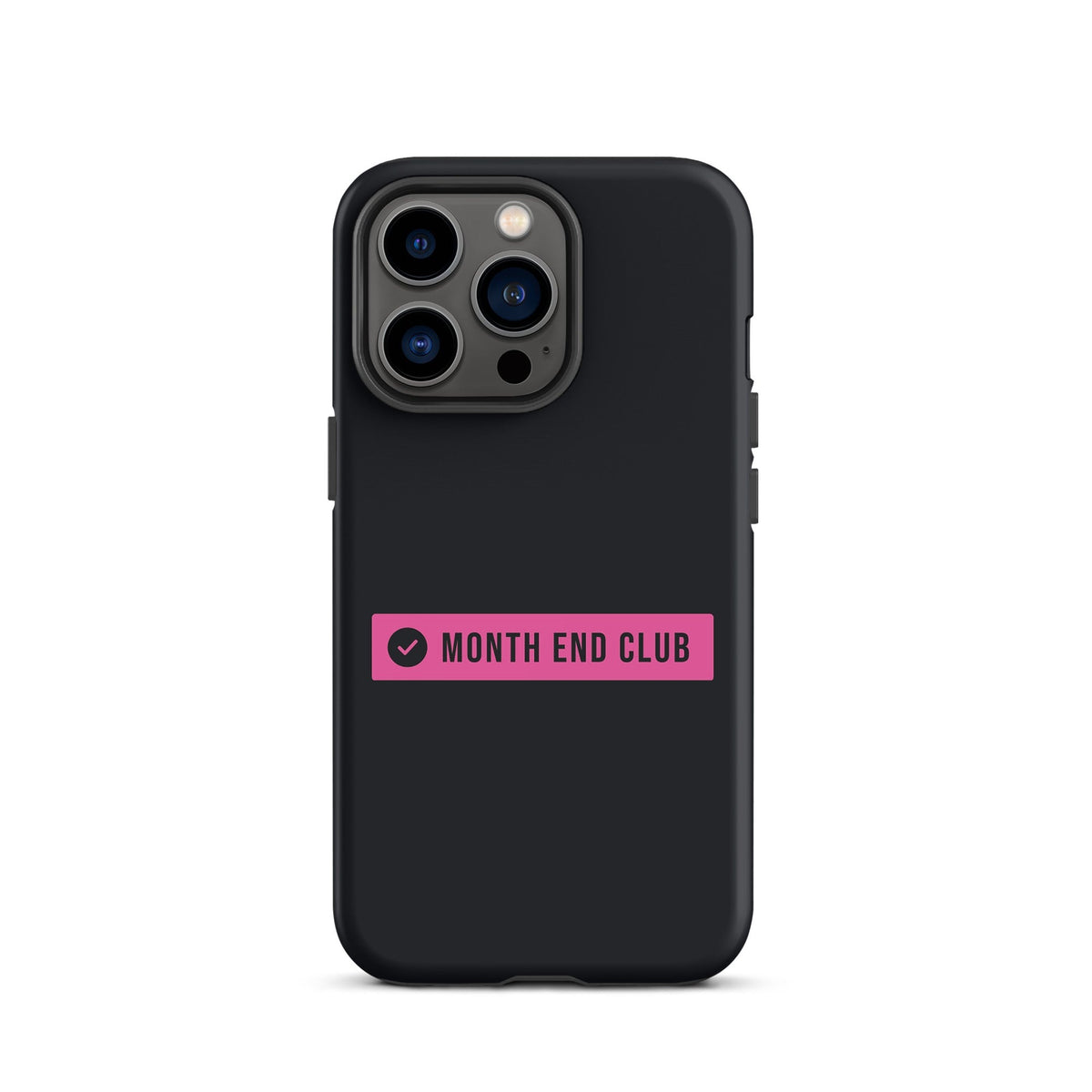 Month End Club Logo Tough iPhone Case – iPhone 13 Pro, matte black – pink print
