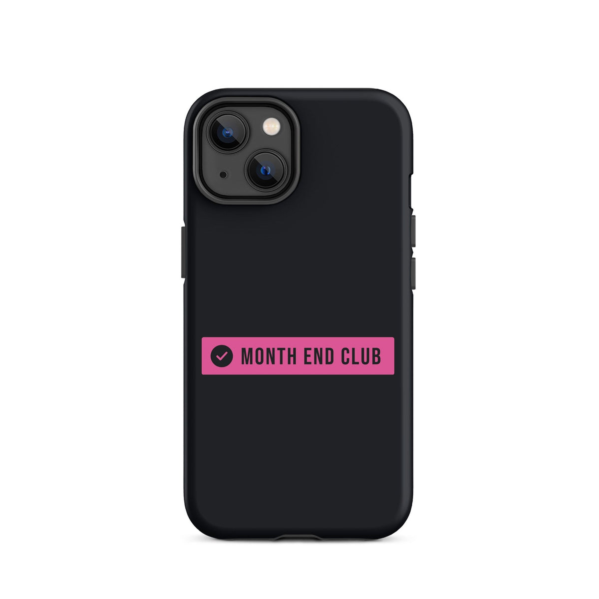 Month End Club Logo Tough iPhone Case – iPhone 14, matte black – pink print