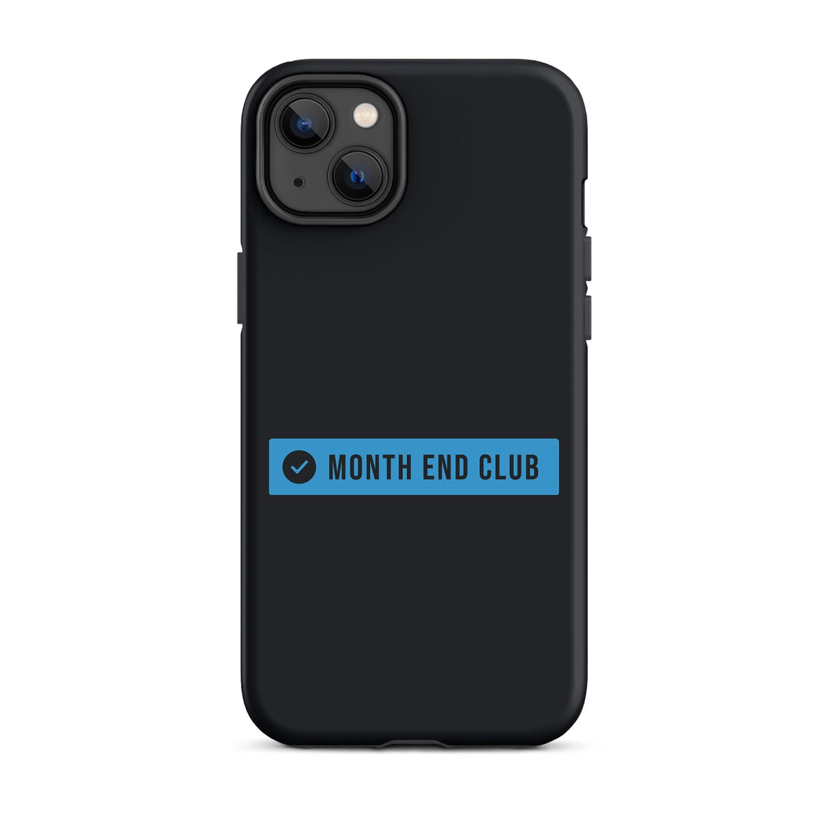 Month End Club Logo Tough iPhone Case – iPhone 14 Plus, matte black – blue print
