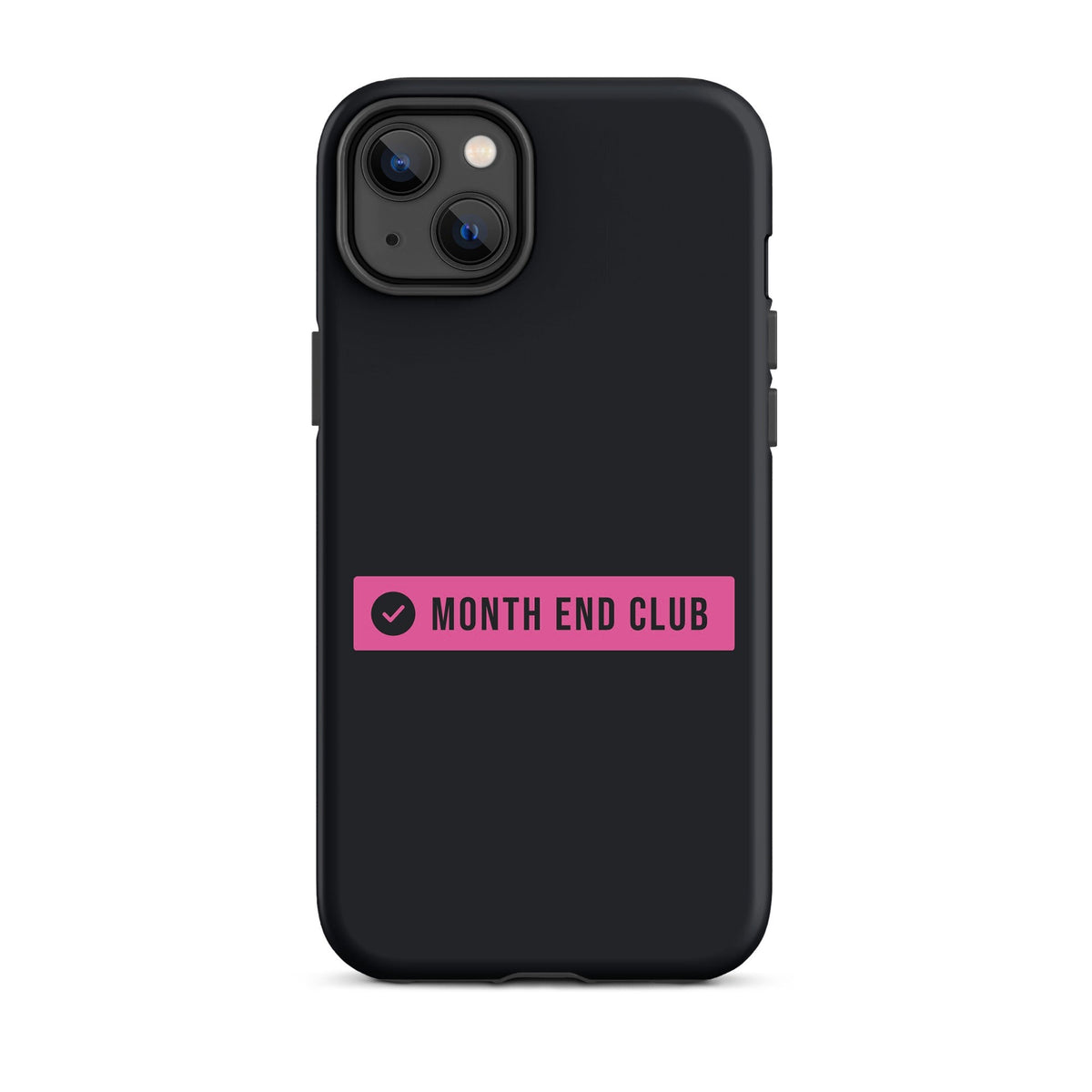 Month End Club Logo Tough iPhone Case – iPhone 14 Plus, matte black – pink print