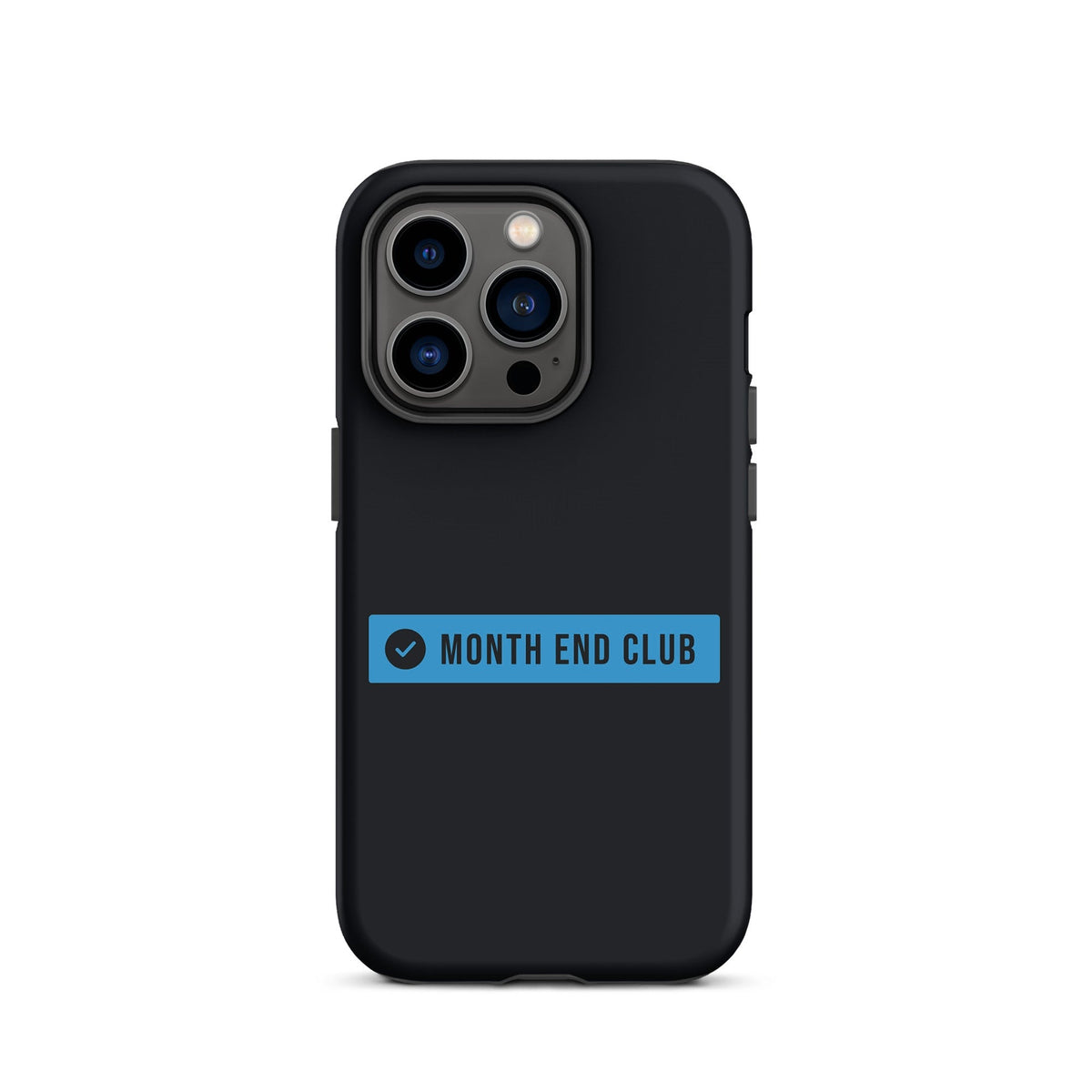 Month End Club Logo Tough iPhone Case – iPhone 14 Pro, matte black – blue print