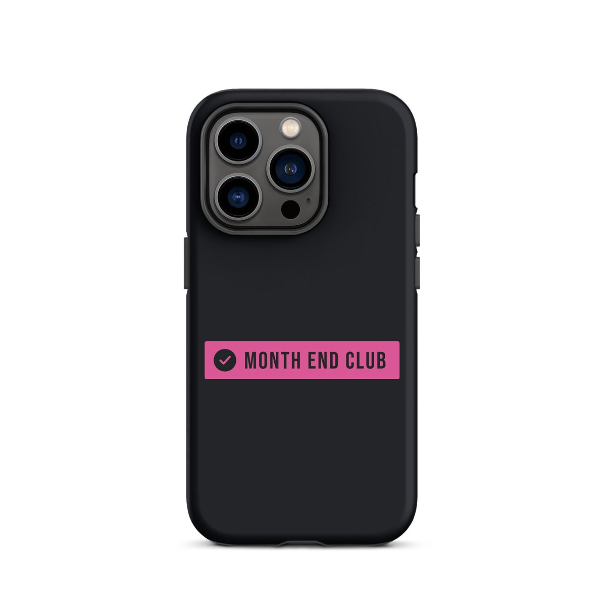 Month End Club Logo Tough iPhone Case – iPhone 14 Pro, matte black – pink print