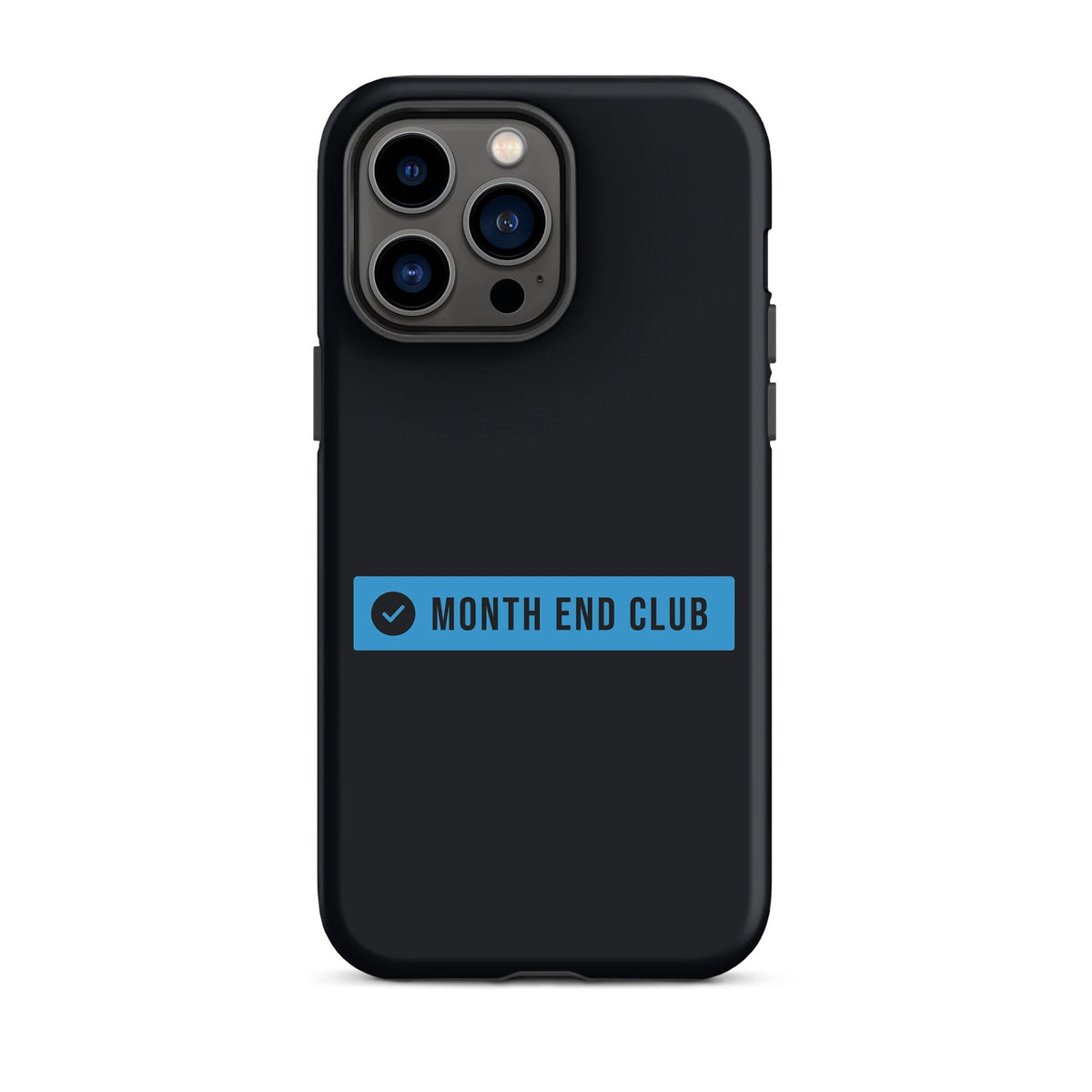 Month End Club Logo Tough iPhone Case – iPhone 14 Pro Max, matte black – blue print
