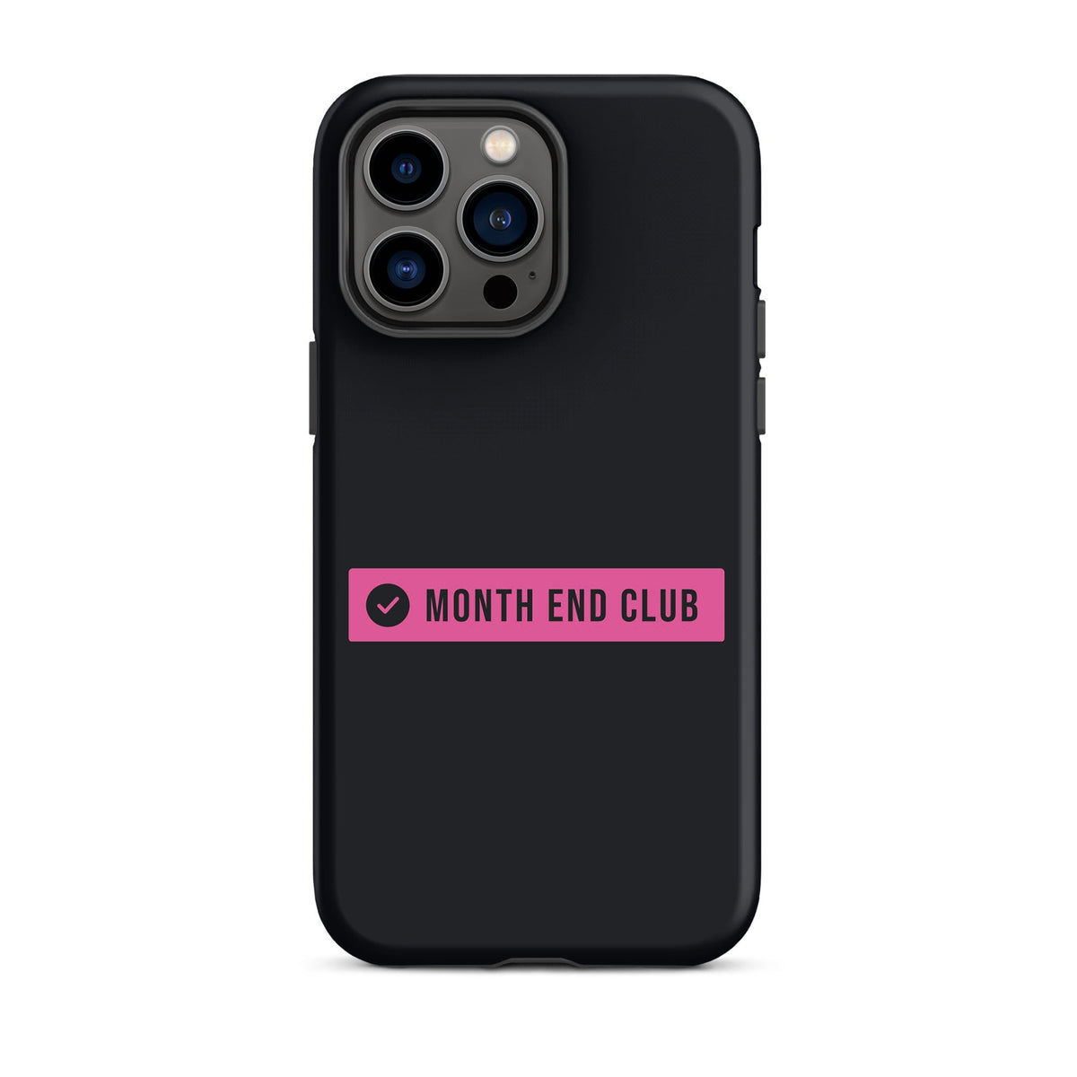 Month End Club Logo Tough iPhone Case – iPhone 14 Pro Max, matte black – pink print