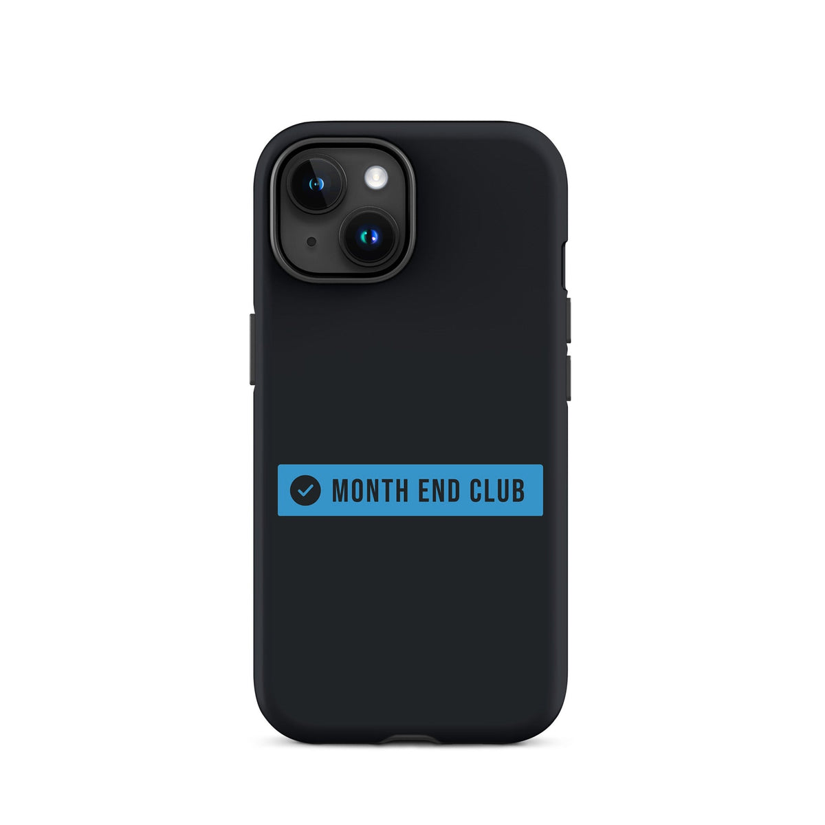 Month End Club Logo Tough iPhone Case – iPhone 15, matte black – blue print
