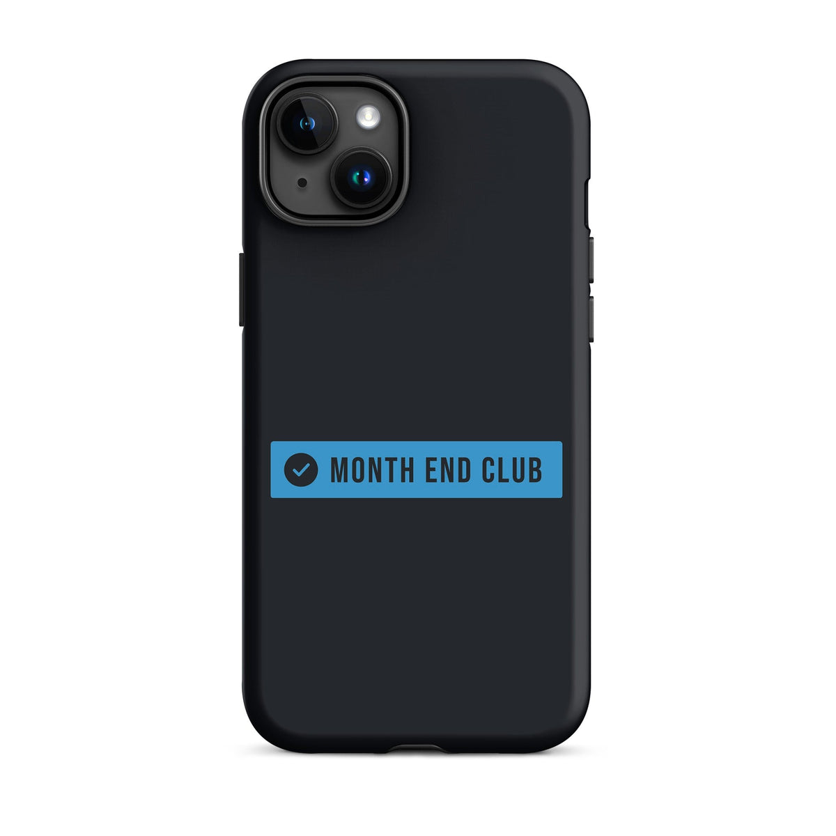 Month End Club Logo Tough iPhone Case – iPhone 15 Plus, matte black – blue print